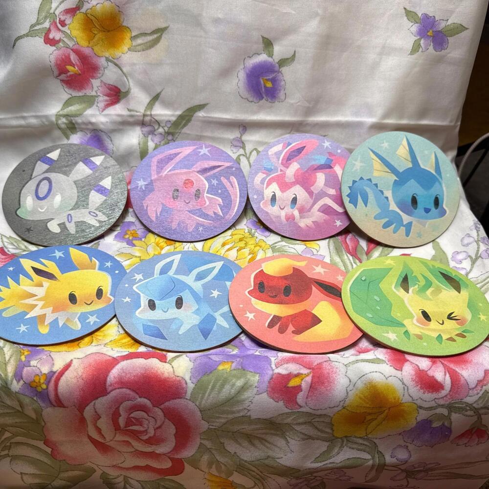 Pokémon Eeveelution Wooden Coaster Set of 8 Cute Eevee Evolutions Drink Coasters
